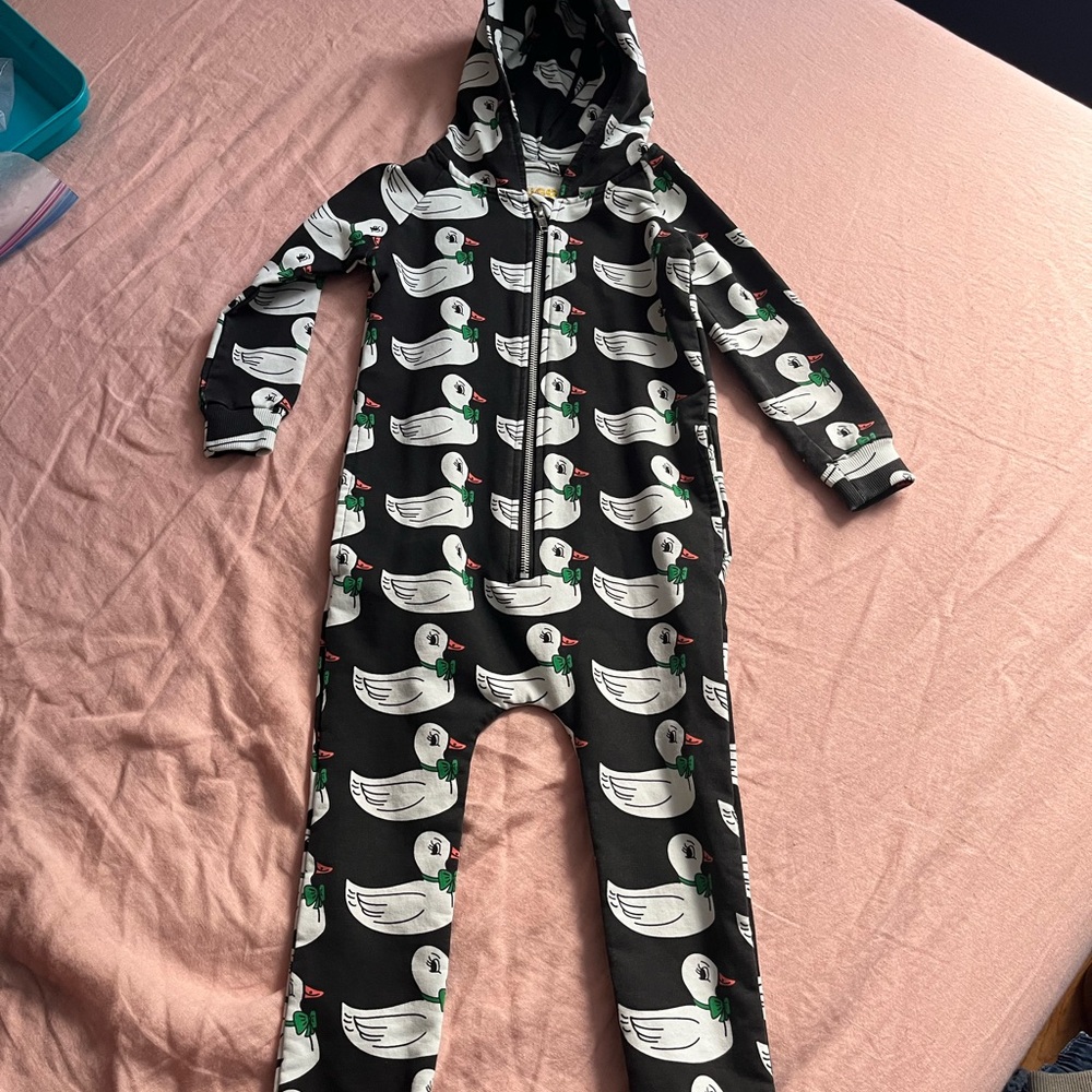 HUGO loves Tiki Black and White Duck Print Kids Zip UP One Piece